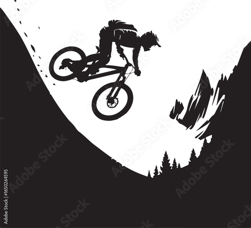 Dynamic cyclist soars over mountain jump