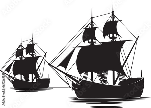 Majestic tall ships sail the open sea together