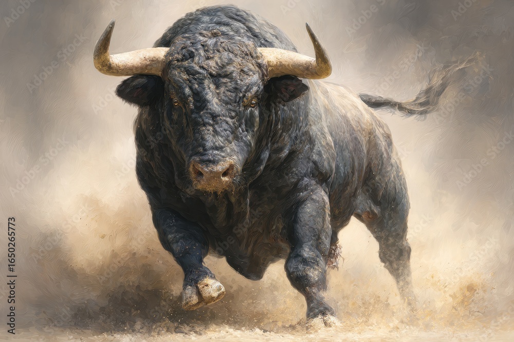Fototapeta premium Charging Bull: Power and Majesty