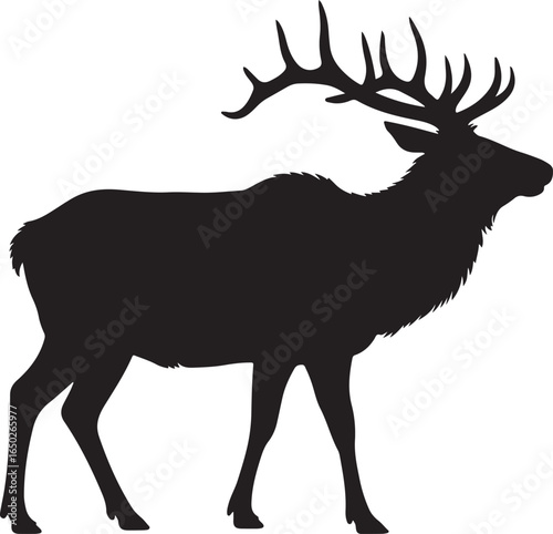 Black Silhouette of an Elk with Large Antlers Walking on White animal wildlife