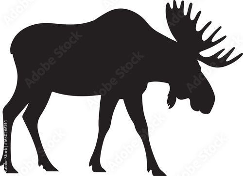 Black Silhouette of a Moose Walking on a White Background animal wildlife