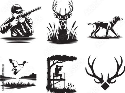 Hunting scenes, wildlife, and sportsman icons