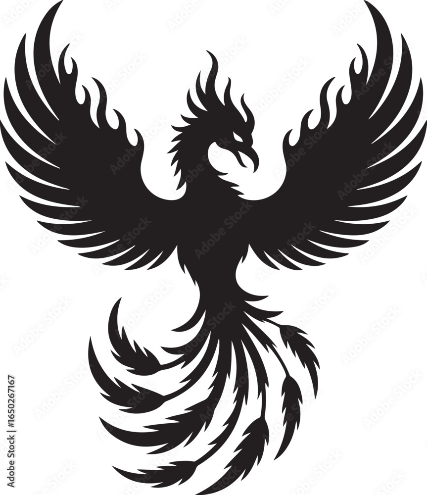 Obraz premium Powerful phoenix silhouette rising with fiery wings