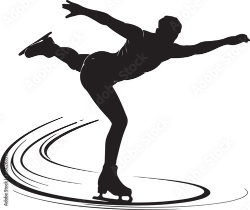 Dynamic figure skater silhouette in elegant pose on ice