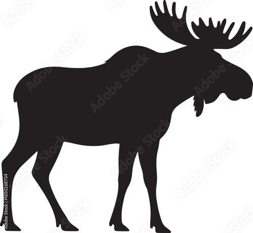 Black Silhouette Of A Moose With Large Antlers Standing On White Background animal wildlife