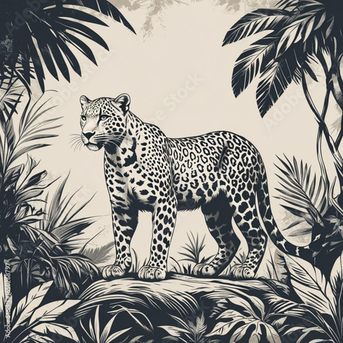 Leopard Black and White Illustration
