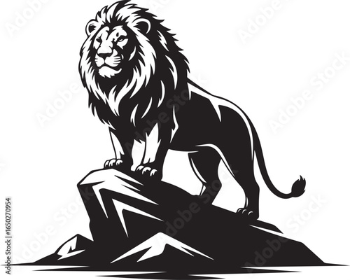 Majestic lion standing proudly on rocky peak