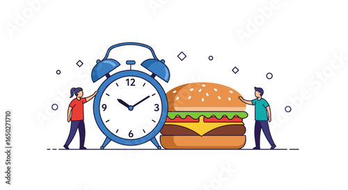 Time to enjoy a delicious burger with friends, marking a moment of fun and relaxation.