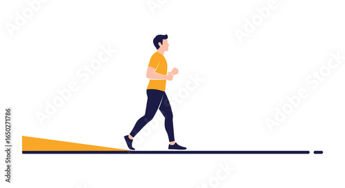 Dynamic man running towards progress on a bright, modern path for fitness and success