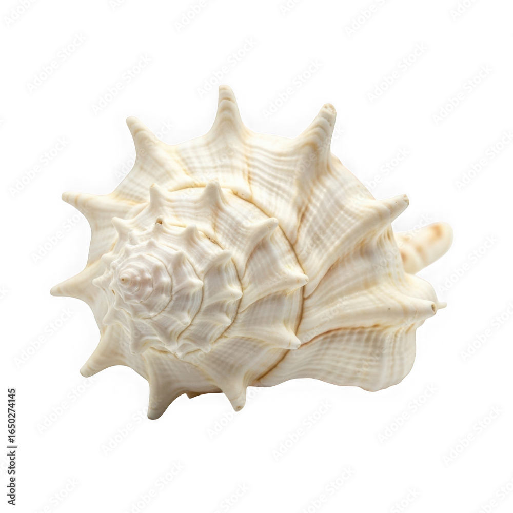 A detailed closeup of a spiky, textured seashell isolated on a transparent background, showcasing its intricate spiral pattern and natural beauty A detailed closeup of a spiky, textured seashell isolated on a transparent background, showcasing its intricate spiral pattern and natural beauty