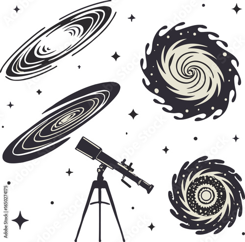 Telescopes and Galaxies in Space - Astronomy and Cosmic Exploration Art