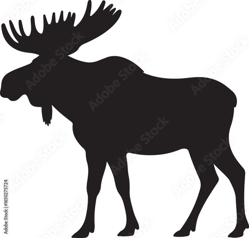 Black Silhouette of a Majestic Moose with Large Antlers on White Background animal wildlife