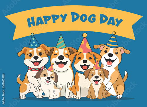Happy Dog Day Celebration with Party Hats