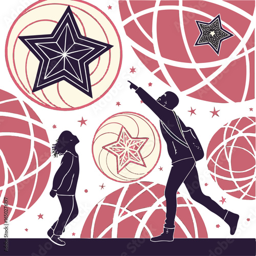 People Pointing at Stars in Cosmic Design - Inspiration and Dream Concept