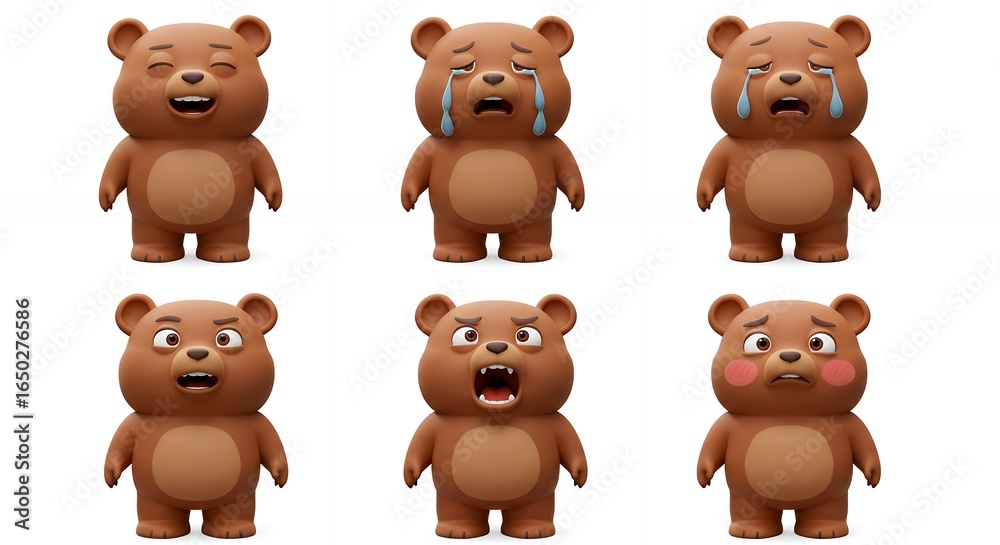 Obraz premium Cartoon brown bears with various expressions