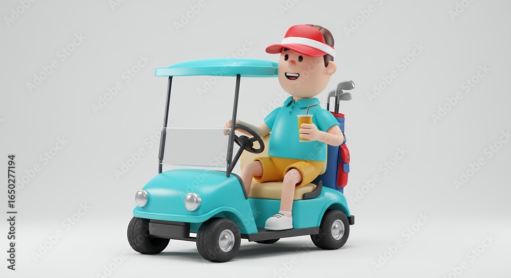 Cartoon golfing character driving golf cart Cartoon golfing character driving golf cart