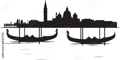 Venice skyline silhouette with gondolas on water