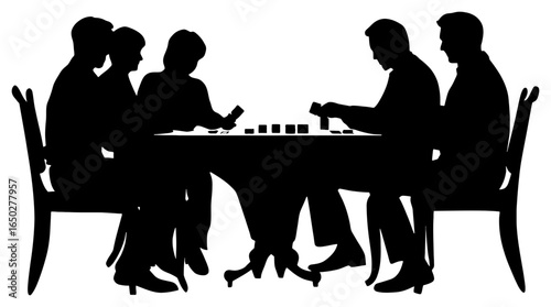 Silhouette of Group of Four People Playing Cards on a Table