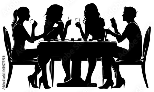 Silhouette of Group of Four People Playing Cards on a Table