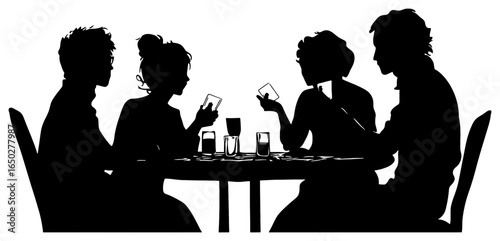 Silhouette of Group of Four People Playing Cards on a Table