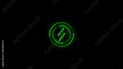 Neon glowing flash thunder power icon, flash lightning bolt icon with thunder bolt - Electric power icon symbol.
