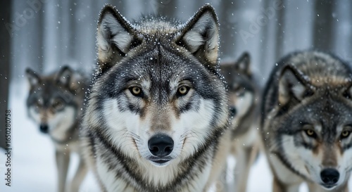 A pack of wolves in their natural habitat, embodying their strength. 