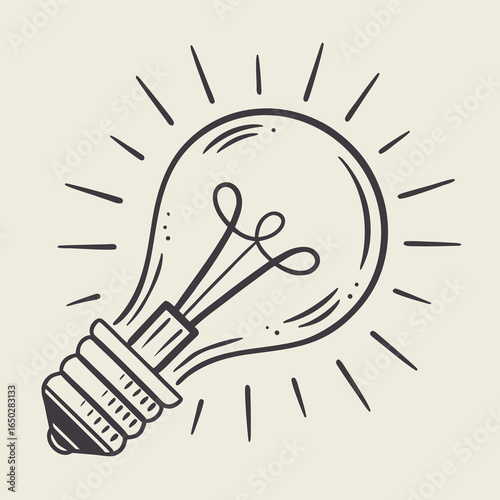 A hand drawn sketch of a glowing light bulb symbolizing a bright idea or innovation against a light background