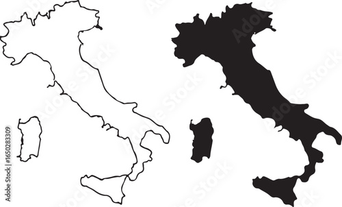 Italy Map: Vector Outline and Filled Icon, Isolated Background, Simple Symbol, Geographic Sign