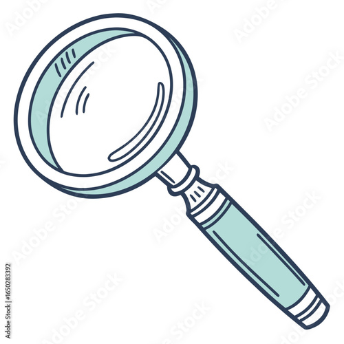 Simple hand drawn magnifying glass icon with teal handle and dark blue outline