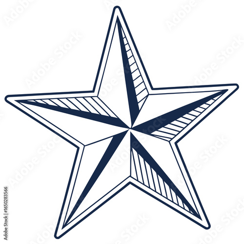 Stylized nautical star compass rose design with bold navy blue outlines and shading