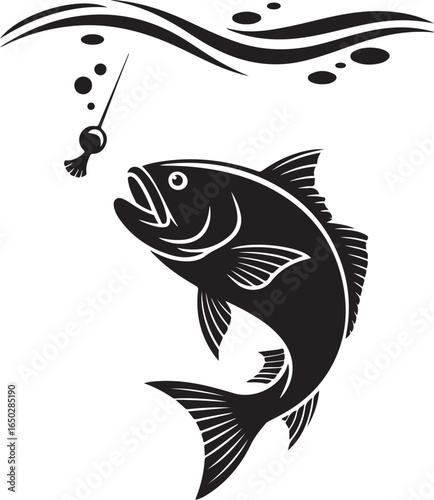 Fish leaps for bait underwater, fishing action