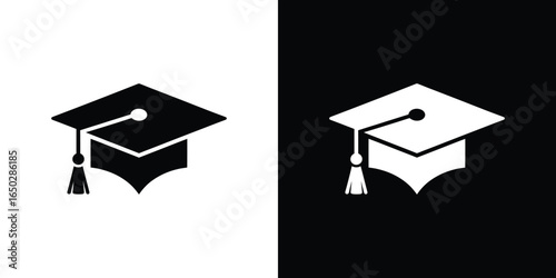 Black and White Graduation Cap Illustration Symbol of Academic Achievement and Higher Education