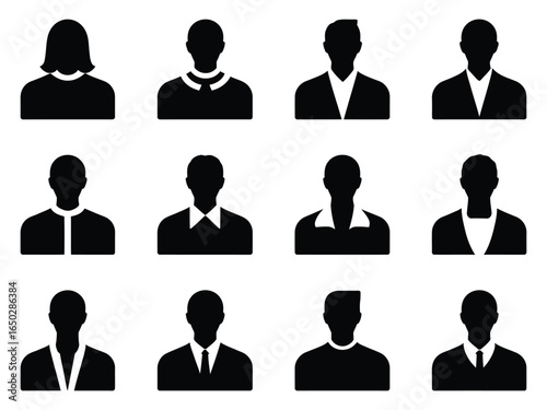 Collection of generic black silhouette user avatars for various people and profiles