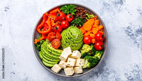 Colorful vegetable and grain bowl