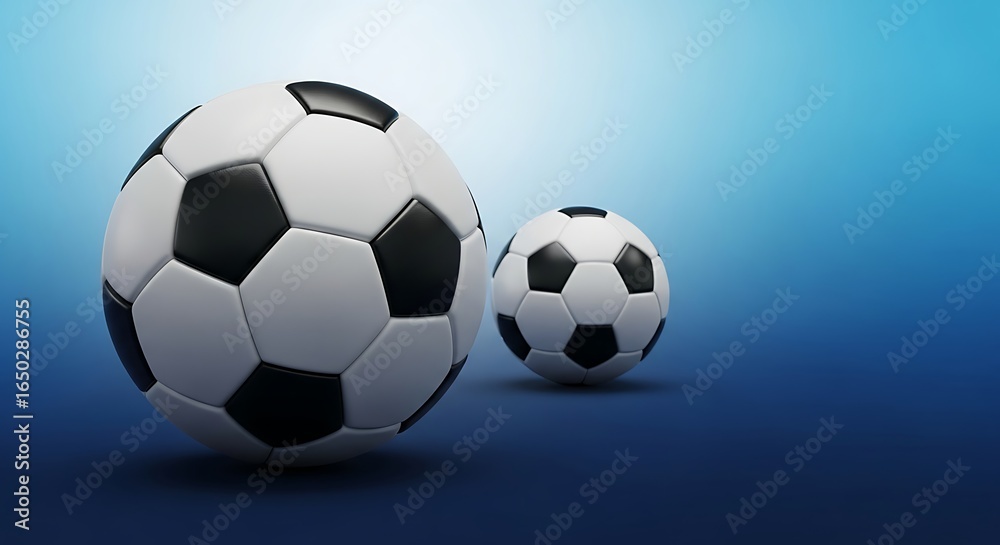 Obraz premium Dynamic Duo: A Pair of Footballs on a Gradient Blue Background Evoking Energy