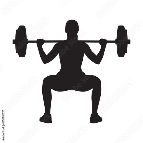 Silhouette vector of a fit woman performing a barbell squat.