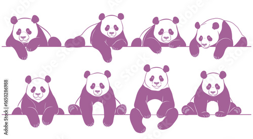 だらだらおすわりパンダのイラストセット（パープル）