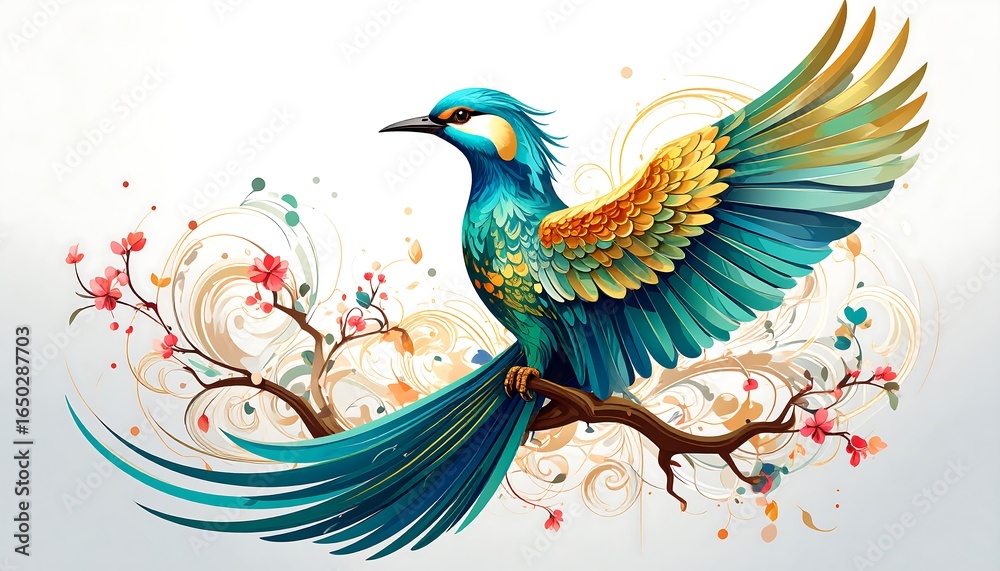 Fototapeta premium Colorful bird with flowing wings