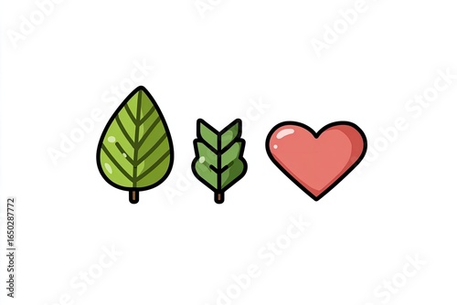 Simple graphic of a leaf, sprig, and heart
