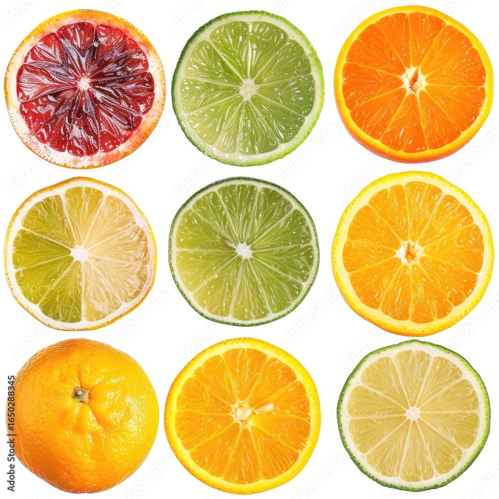 Fototapeta premium Citrus fruit slices, top-down view (1)