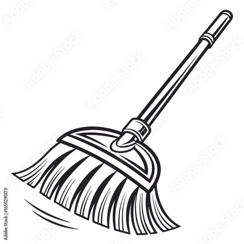 Broom sweeping floor isolated on white background for cleaning service and household chores illustration