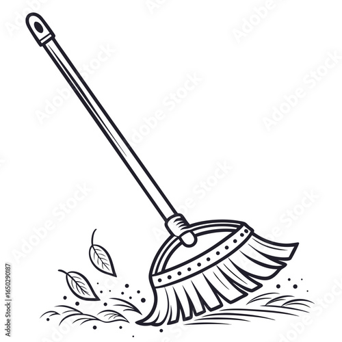Broom sweeping leaves, a tool for cleaning and maintaining outdoor spaces isolated on white background