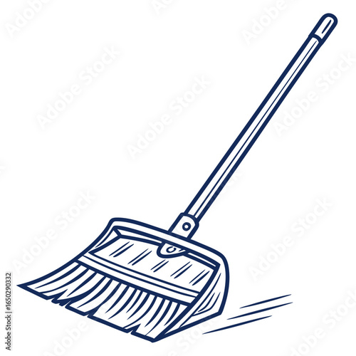 Illustration of a blue broom, a cleaning tool for sweeping floors, isolated on white background