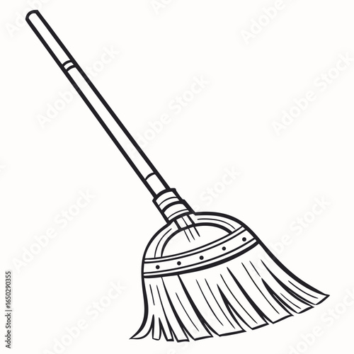 Illustration of a broom, a cleaning tool for sweeping floors, isolated on white background