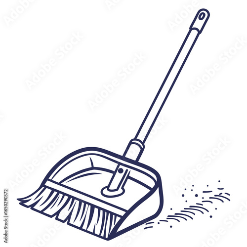 Illustration of a broom and dustpan, essential tools for maintaining cleanliness isolated on white background