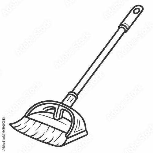 Illustration of a broom and dustpan isolated on white background for cleaning and housekeeping tasks