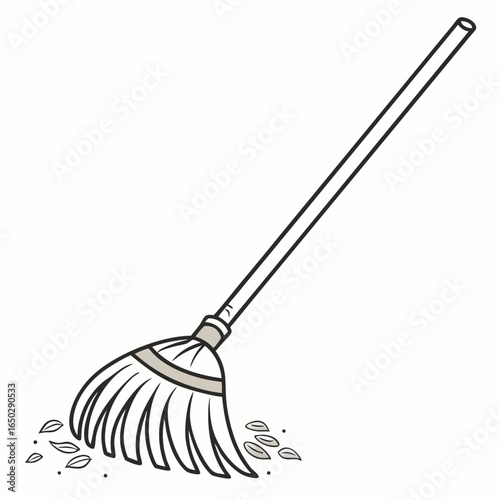Illustration of a broom sweeping leaves on the floor isolated on white background