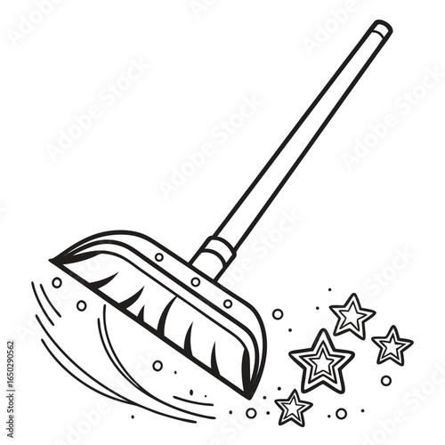 Illustration of a broom sweeping up stars, symbolizing magic and wonder, isolated on white background
