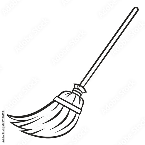 Illustration of a broom with a long handle, a tool for sweeping and cleaning, isolated on white background