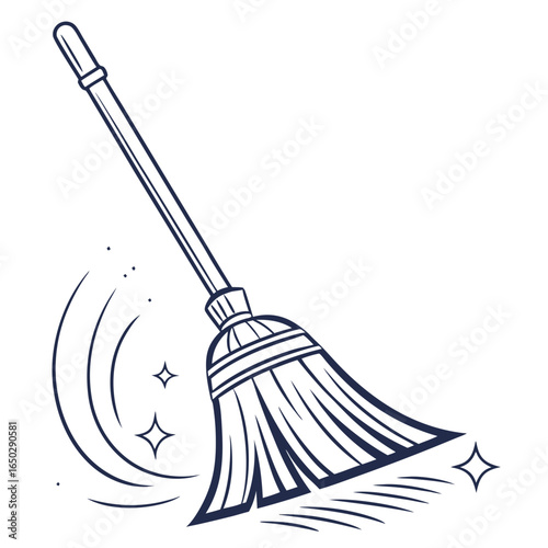 Illustration of a broom sweeping with sparkling effects, isolated on white background